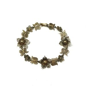 Vintage Gold Tone Filigree Flower Bracelet 7.5”